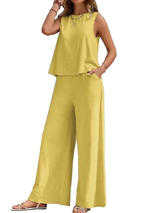 Women's 2 Piece Outfit Loose Tank Top and Wide Leg Pants Sets
