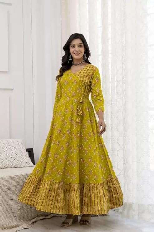 Rayon Anarkali Floral Printed Angrakha Kurta