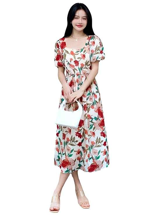 Rayon Fit and Flare Below The Knee One Piece Dresses for Women