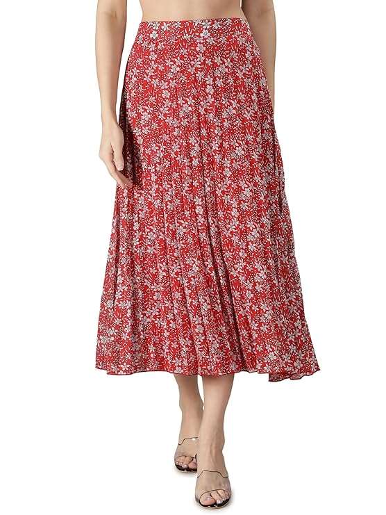 Women Floral Printed & Pleated Flared Midi Skirt