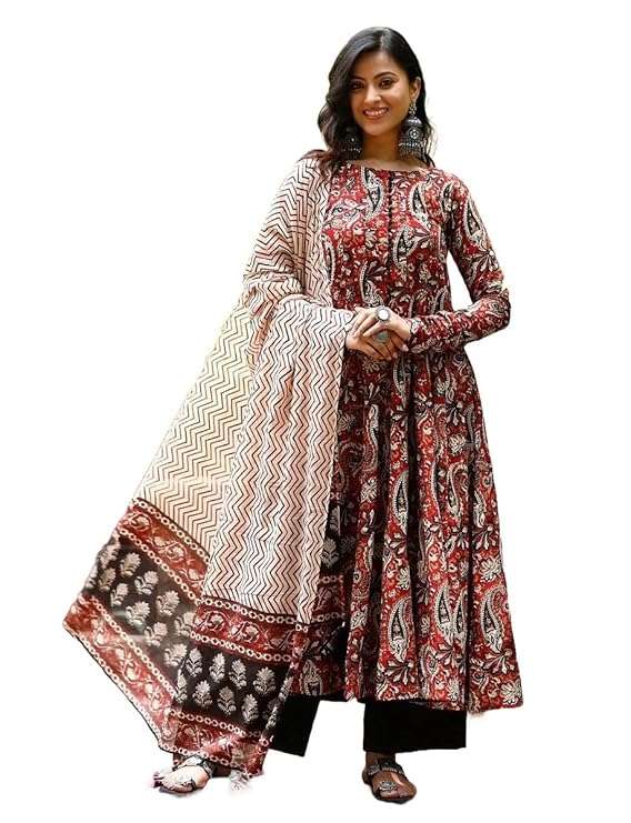 Women Printed Anarkali Kurta and Pant Set with Dupatta