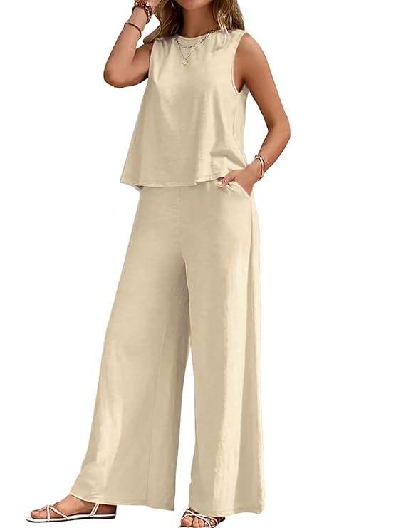 Women's 2 Piece Outfit Loose Tank Top and Wide Leg Pants Sets