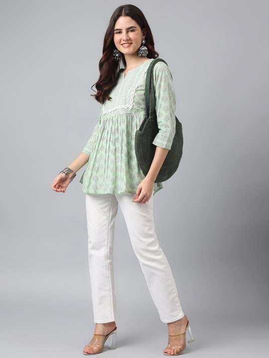 Women Ethnic Motifs Print Cotton Empire Top