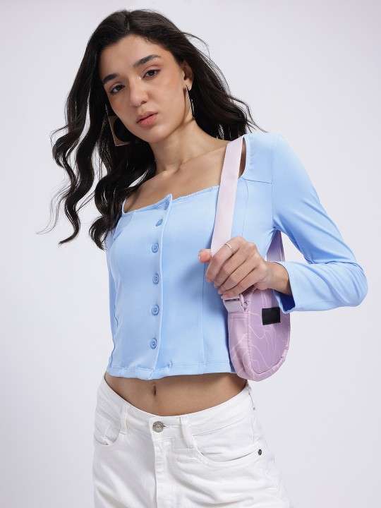Chill Mode Square Neck Front-Open Fitted Top