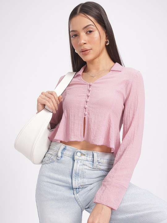 Sugar Rush Textured Cropped Peplum Top