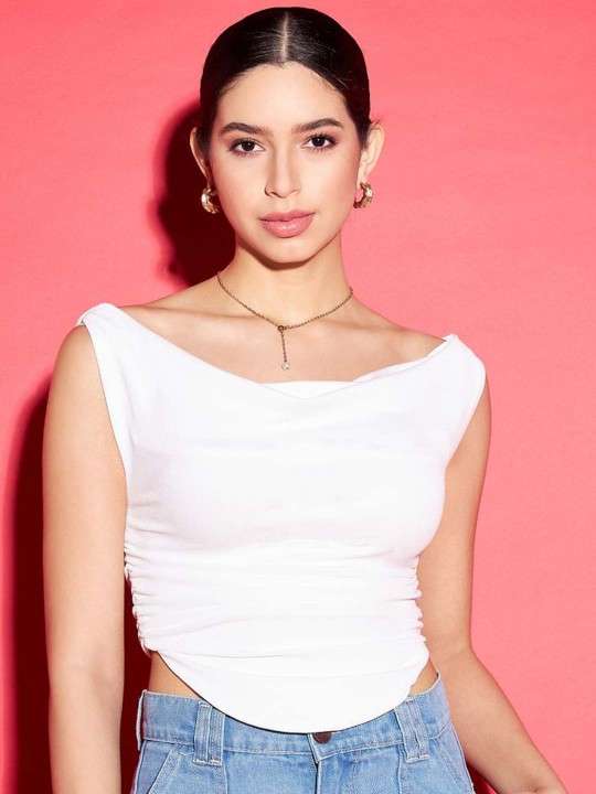 White Cowl Neck Crop Top
