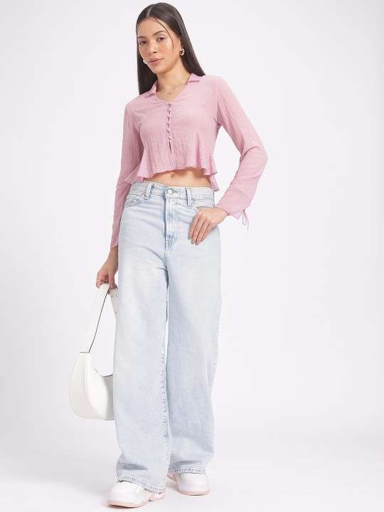 Sugar Rush Textured Cropped Peplum Top