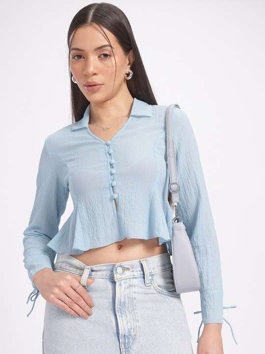 Girly Glam Textured Cropped Peplum Top