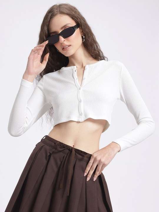 Waves of White Ribbed Crop Top