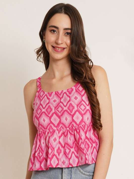 Geometric Printed Cotton Peplum Top