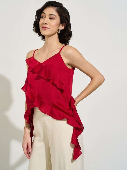 Women Solid Ruffle Party Top