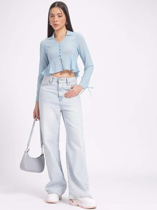 Girly Glam Textured Cropped Peplum Top