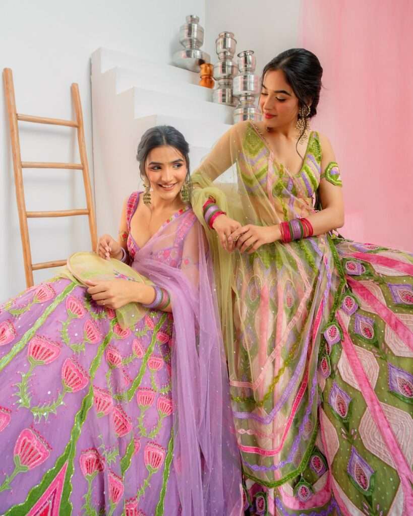 peach & pink summer lehenga for girls