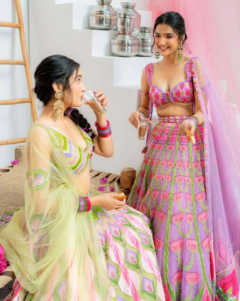 peach & pink summer lehenga for girls