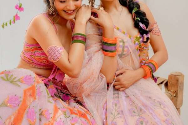 peach & pink summer lehenga for girls