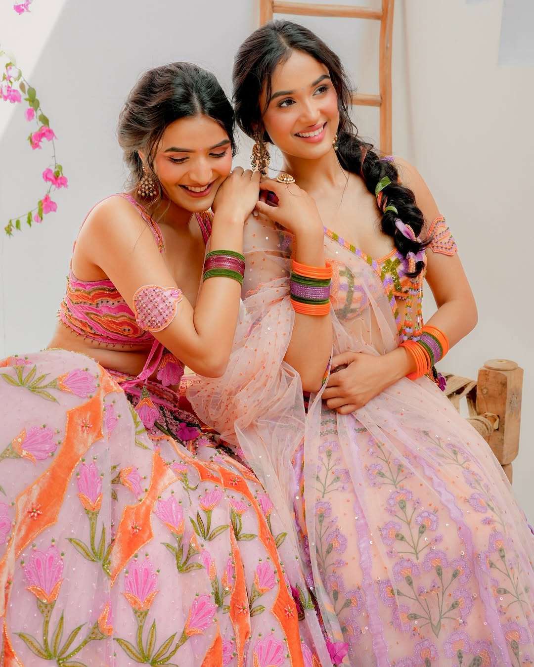 peach & pink summer lehenga for girls